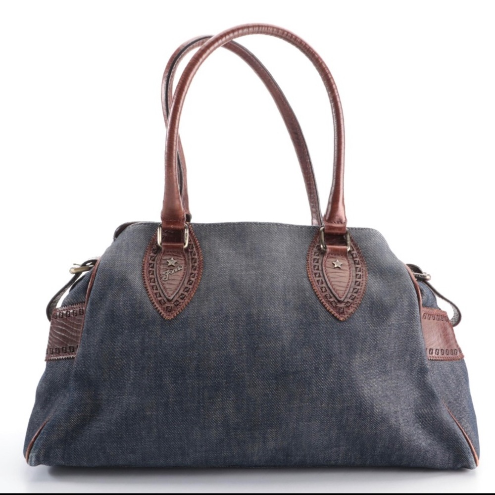 Fendi Denim & Brown Leather Bag Du Jour **Authentic**